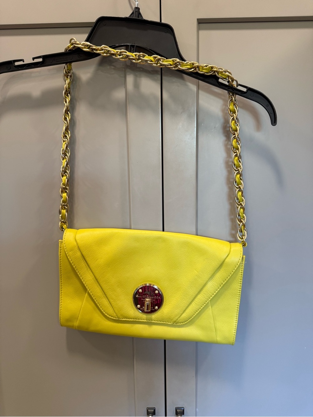Elliott Lucca Lemon Yellow Leather Chain Crossbody